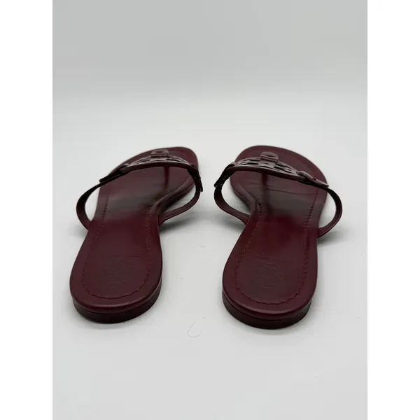 Tory Burch Miller Sandals Womens 8.5 Burgundy Croc Embossed Leather Flats - Image 5