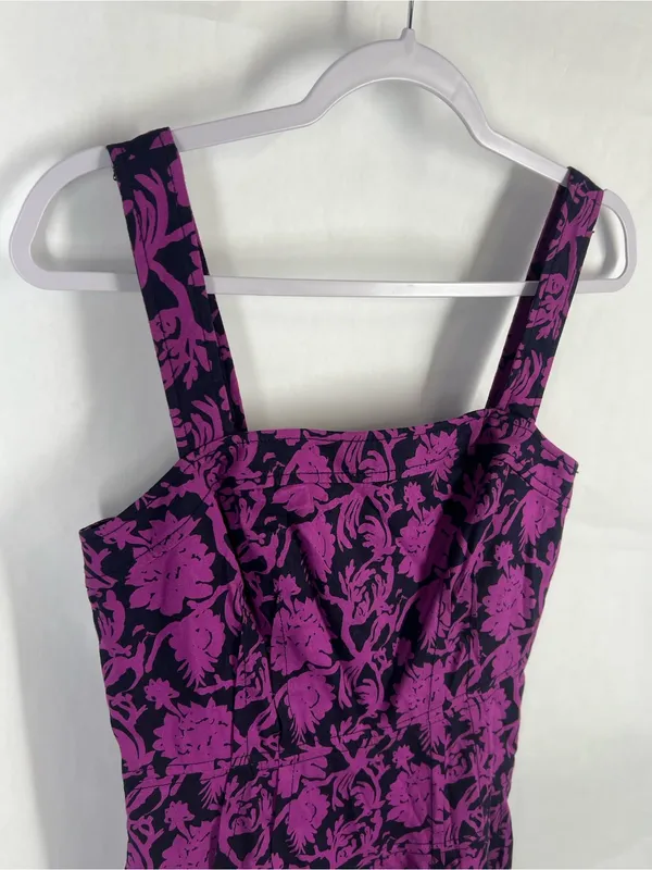 Tory Burch Jodie Floral Linen Cotton Fit & Flare Dress Purple Navy Size 6 - Image 3