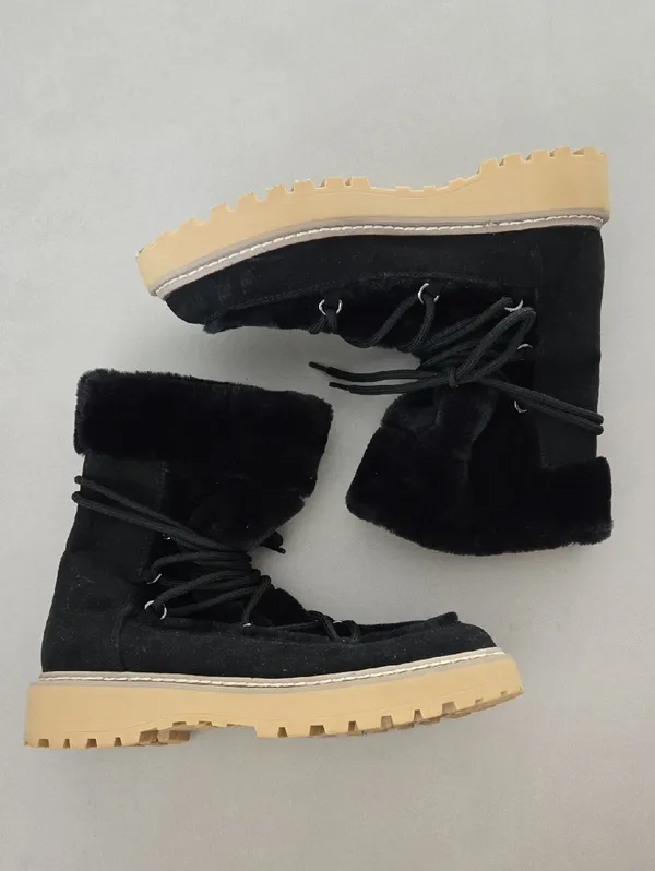New JLO by Jennifer Lopez Womens Ginna Black Faux-Fur Winter Boots Size 8 - Image 2