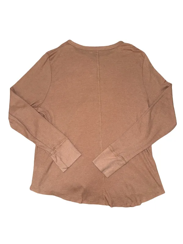Aerie XXL camel tan Ribbed Long Sleeve Henley Top Snap Button Casual Basic - Image 3