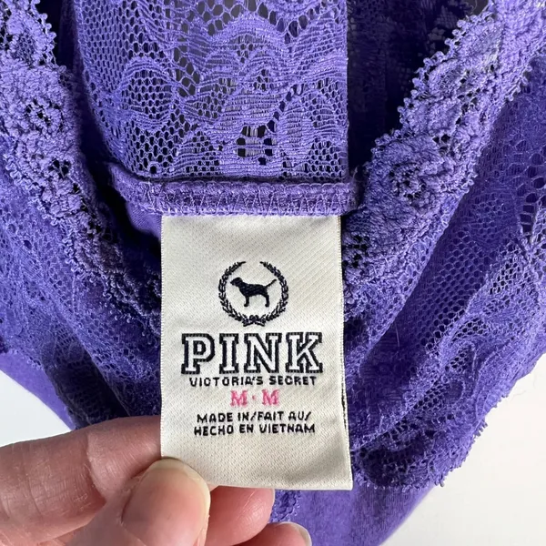 PINK Victoria's Secret Purple Lace Racerback‎ Cami Tank Top Size M Vintage Y2K - Image 4