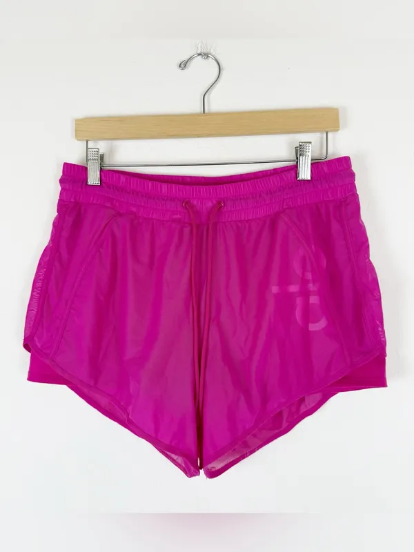 ALO Yoga Ambience Micro Mesh Overlay Gym Workout Shorts Hot Pink - Image 3