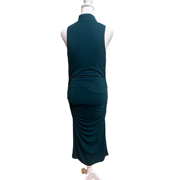 Halogen Ruched Midi Dress Womens Medium Teal New Mock Neck Sleeveless - Image 4