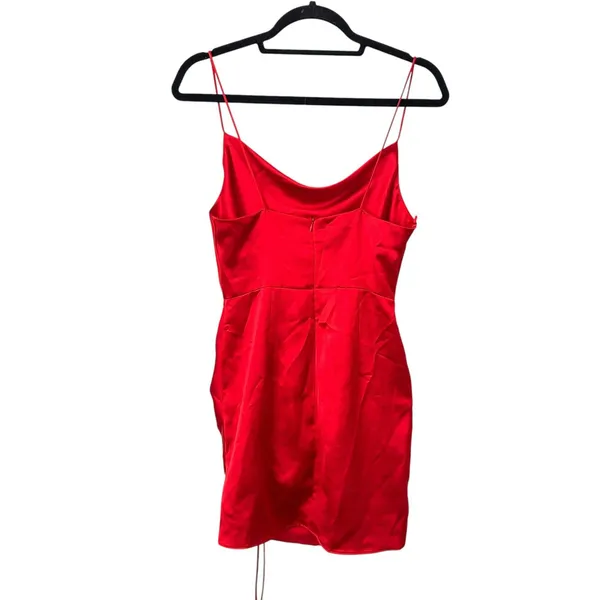 ZARA Satin Gathered Mini‎ Dress Red Medium - Image 3