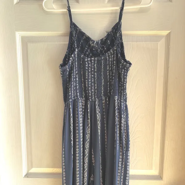 Blue Patterned Lightweight Jumpsuit with Flare BellBottoms Size Large Bohemian - Image 11