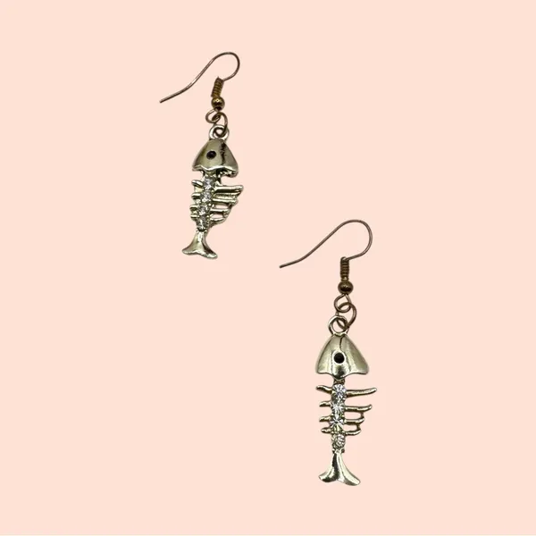 Zircon Crystal Fish Bone Dangle Earrings: Silver Plated Boho Jewelry - Image 4