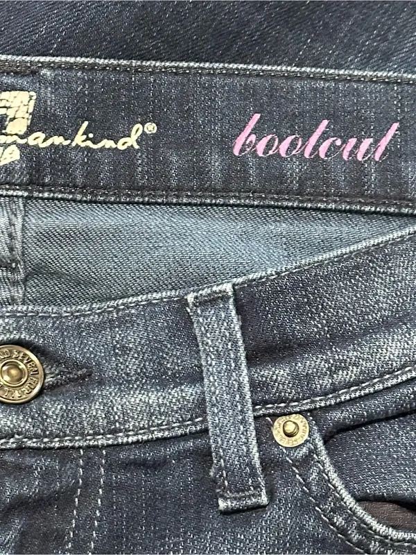 7 For All Mankind 28 Dark Blue Swarovski Crystal Studded Pockets Bootcut Jeans - Image 4