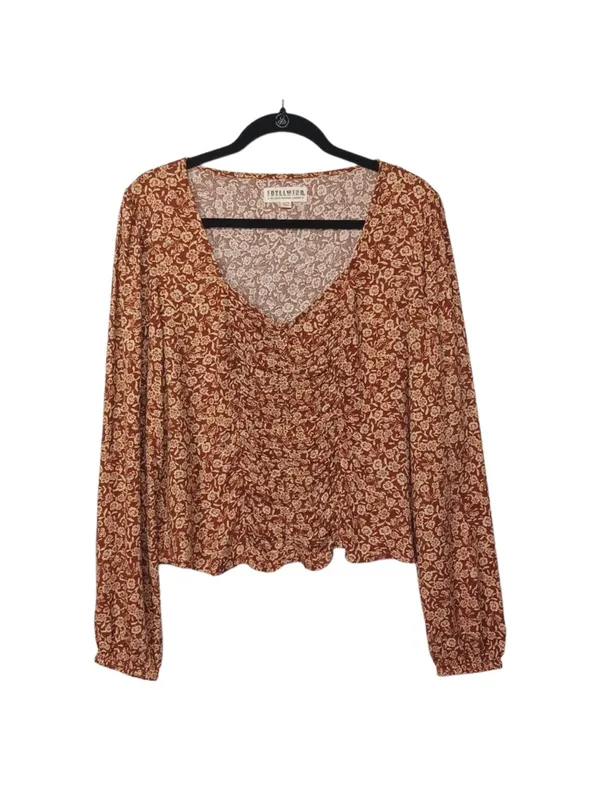IDYLLWIND BY MIRANDA LAMBERT Brown Tan Floral Print Ruched Long Sleeve Top S - Image 4