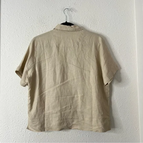 Quince 100% Linen Button Down Top in Tan Size Small - Image 5