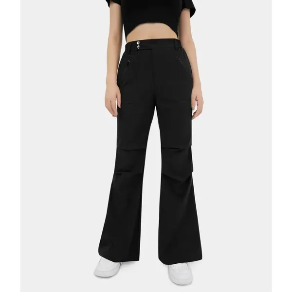 Halara High Waisted Belted Button Zipper Pocket Flare Casual Cargo Pants Black L - Image 3