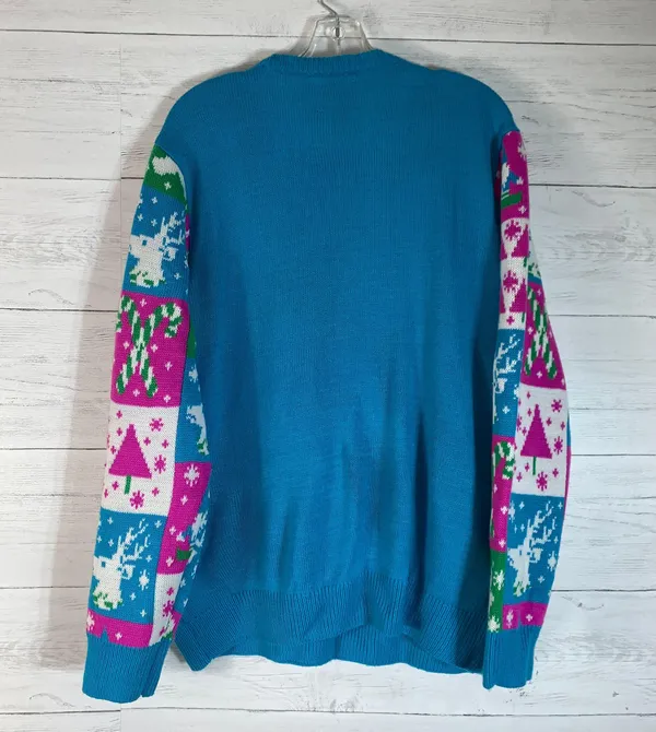 Party Sweater Dec. 25th Christmas Women's L Blue Pink Green Ugly Holidays Warm - Image 2