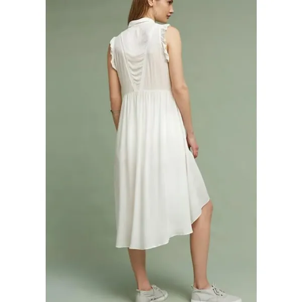 Anthropologie Yolanda Ivory Pleated Tunic Sleeveless Button Up Blouse Women's XS - Image 3