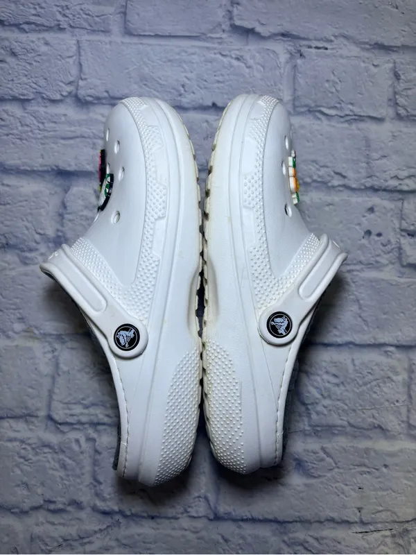 CROCS Classic Lined Clogs Shoes M 8 /W 10 White Fleece Slip On With Jibbitzs - Image 11