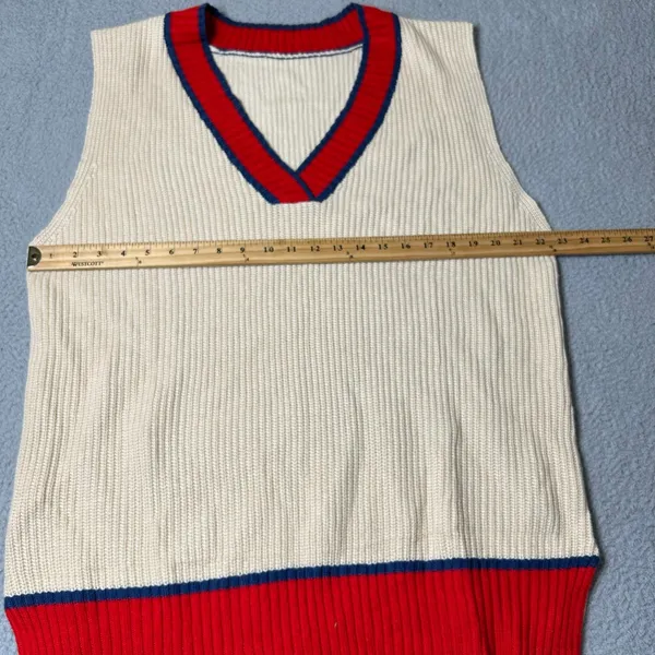 Womens Vest XL Tan Red Sleeveless V Neck Pullover Tiered Knitted‎ Vest - Image 6