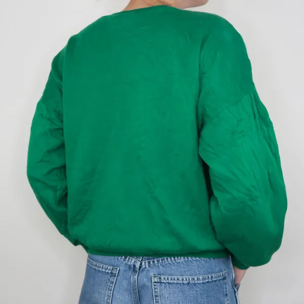 Vintage 80s Puffy Print Green Christmas Sweatshirt - Image 3