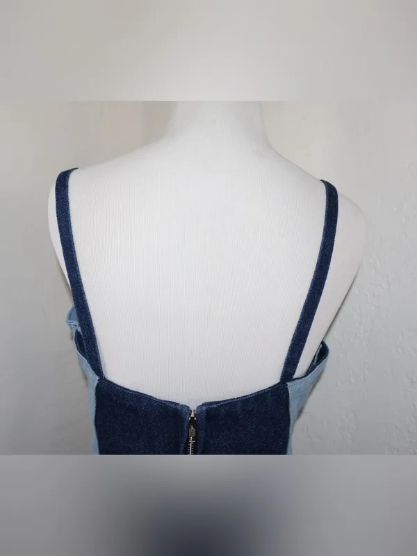 Understated Leather Two-Tone Scalloped Denim Mini Dress small - Image 6