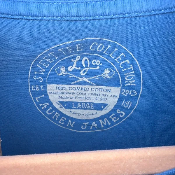 Lauren‎ James Blue Graphic One Pocket Tee Shirt - Image 4