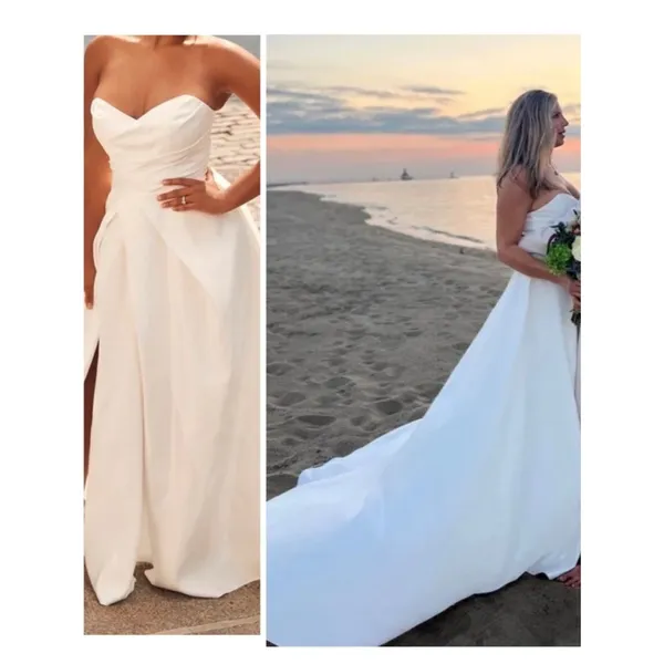 Lulus Lifetime of Love White Satin Strapless A-Line Gown Size 10 Classic Wedding - Image 2