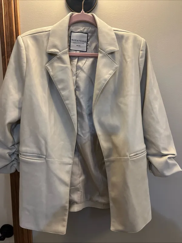 bagatelle Cream Vegan Leather Blazer Jacket - Image 3