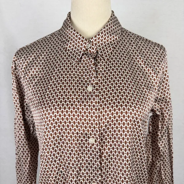 Abercrombie & Fitch Button Up Shirt Womens Small Geometric Satin Brown Office - Image 2