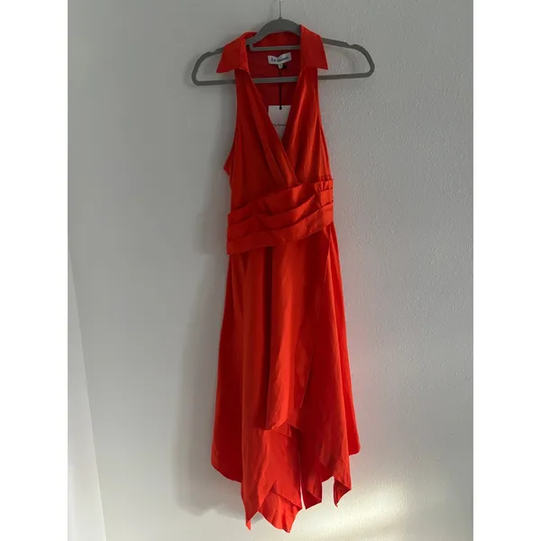 En Saison Midi Dress Womens Medium Orange Linen‎ Resort Summer Lightweight - Image 3
