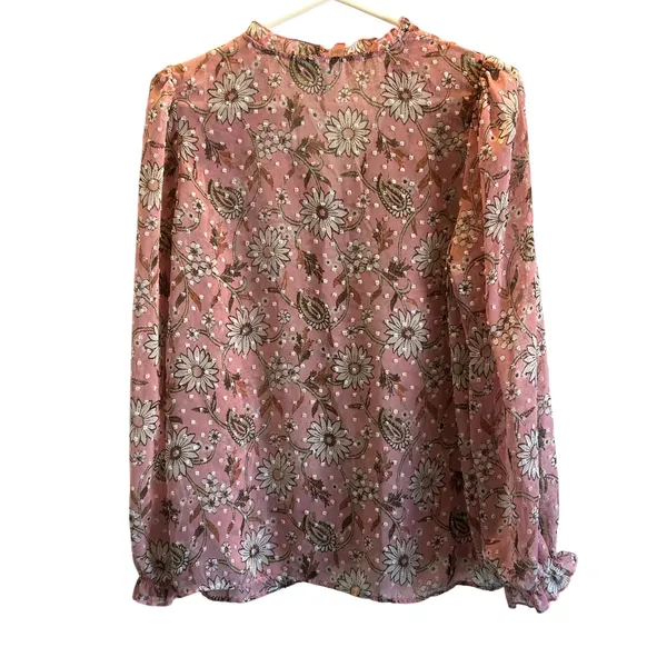 Studio B by Bobeau pink floral sheer blouse ruffle sleeves Medium - Image 3