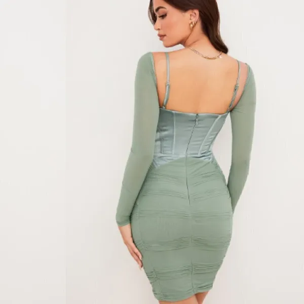 House of CB Freyja Green Gathered Corset Dress - Size L+‎ - Image 4