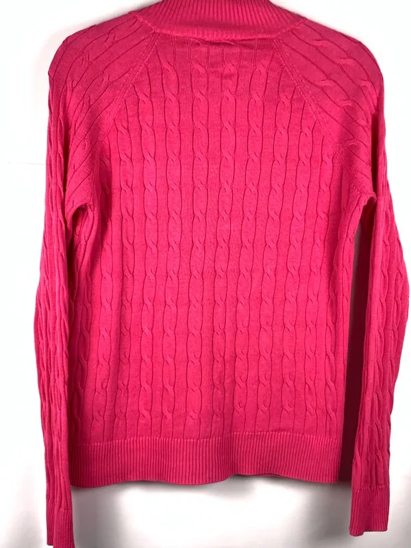 Kate Lord Womens Sweater L Pink Cable Knit Full Zip Golf Cardigan Pockets - Image 9