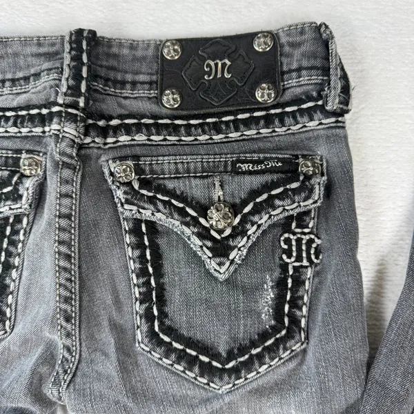 Miss‎ Me Womens Gray Skinny Jeans JP5014SK-3 Low Rise Embellished Size 25 - Image 9