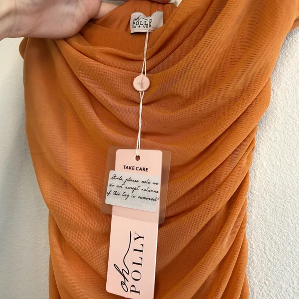 Oh Polly Lasting Lover Asymmetric Cowl Neck Mini Dress Caramel - Image 4