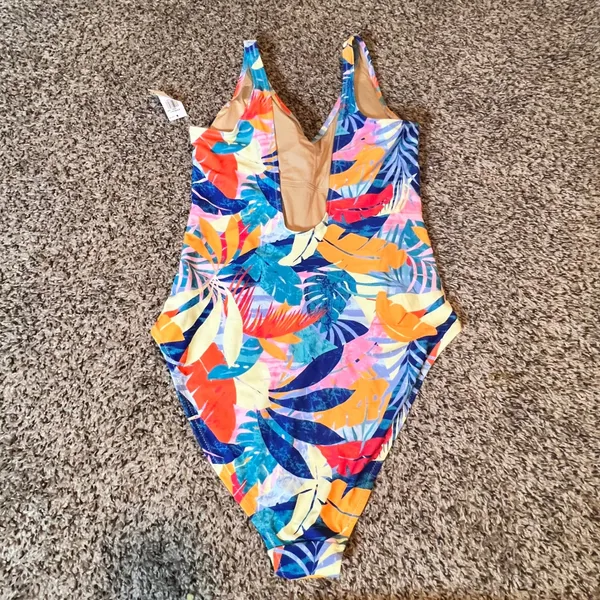 Old Navy Women Tropical Palm Leaf V-Neck One-Piece‎ Swimsuit Multicolor Med NWT - Image 4