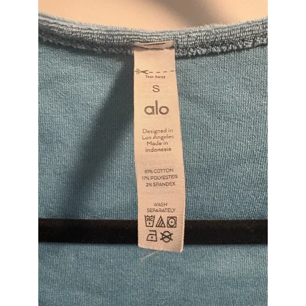 Alo Yoga Crop Top Womens Small Blue Terry Cloth Square Neck Short Sleeve Yoga - Image 2