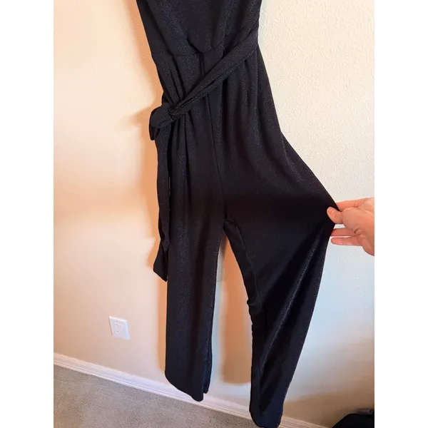 Petal + Pup Jumpsuit Womens Medium Black One Shoulder Shimmer Wide Leg JS5065 - Image 5