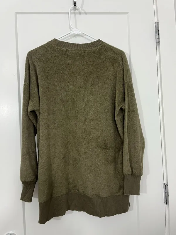 Aerie Extra Small Olive Green Velvety Plush High Crewneck Tunic Sweater - Image 9