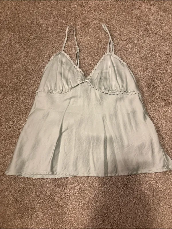 Light Sage Lace-Trim Satin Slip Dress - Women's Intimates - Image 4