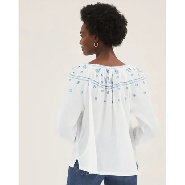 Marks & Spencer Pure Cotton Semi Sheer Embroidered Crinkle Long Sleeve Blouse 1X - Image 3