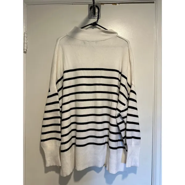 Zesica Nautical Preppy Quarter Zip Pullover Sweater Sz:XL White Striped nautical - Image 2