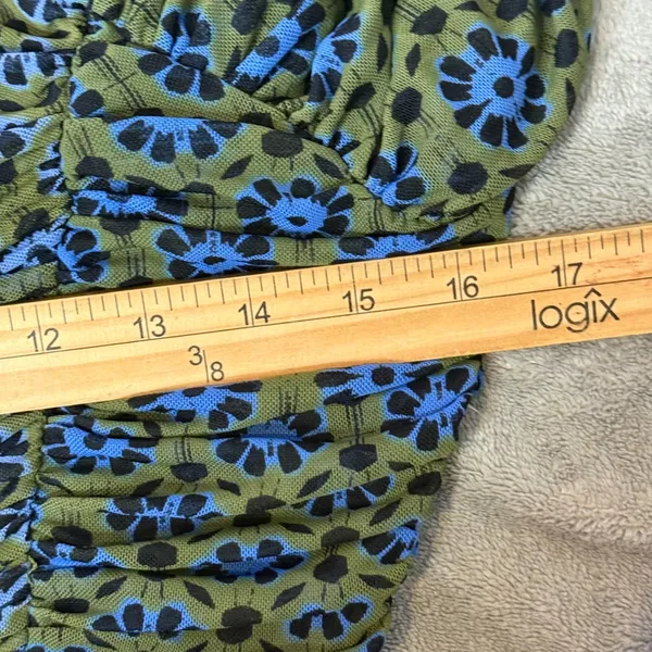 Free People Briella Ruched Midi Dress Size M Green Mesh Floral Split Bodycon - Image 12