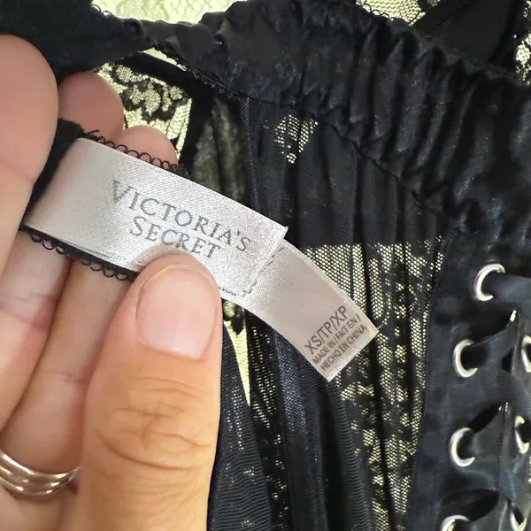 Victoria's Secret Black Lace Chemise with Eyelet Detail lace satin XS - Image 9