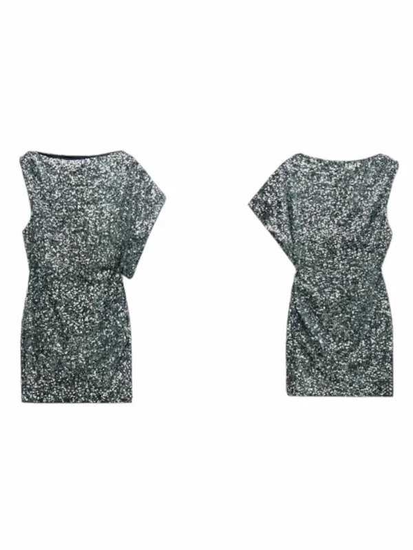 NWT ZARA SEQUINED Asymmetric MINI DRESS Navy Silver Festive Days - Image 7
