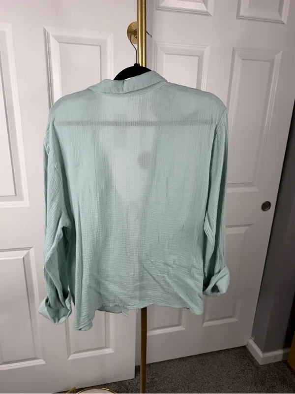 Abercrombie & Fitch NWT Mint Green Cotton Tie Front Gauze Shirt Sz L - Image 7