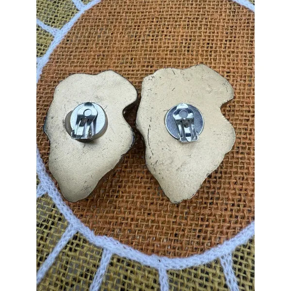 Vtg Mixed Media UNIQUE ABSTRACT‎ ART GEOMETRIC CLIP EARRINGS FASHION 80's - Image 5
