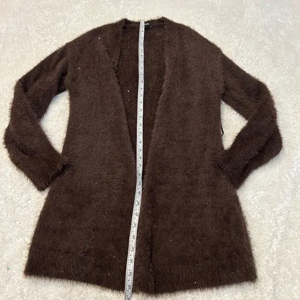 Express Womens Chocolate Brown Chic Soft Cardigan S Busniess *Missing Belt - Image 5