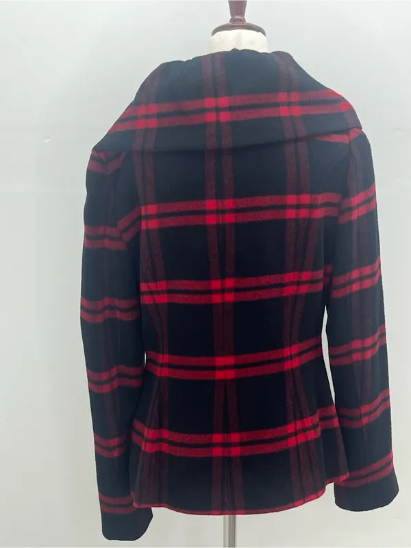 Tribal Women's Red Black Plaid Wool Blend Double Breasted Shawl Collar Coat Sz 8 - Image 6