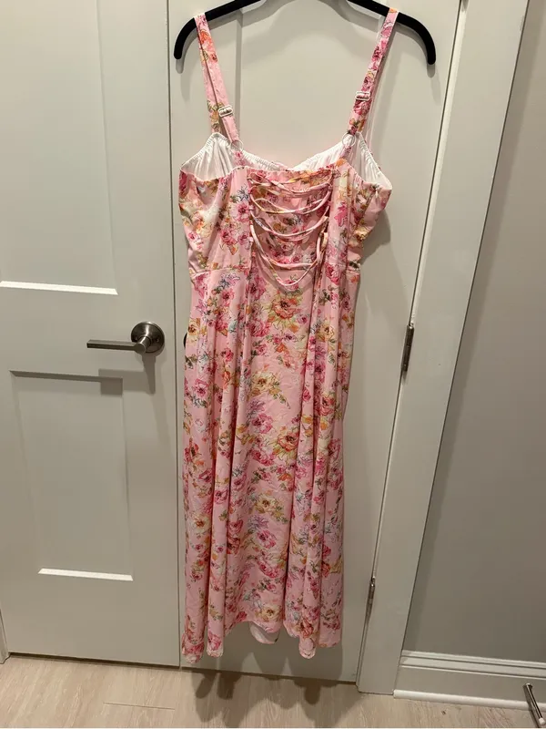 🌷 Pink Floral Cottagecore Midi Dress - Image 3