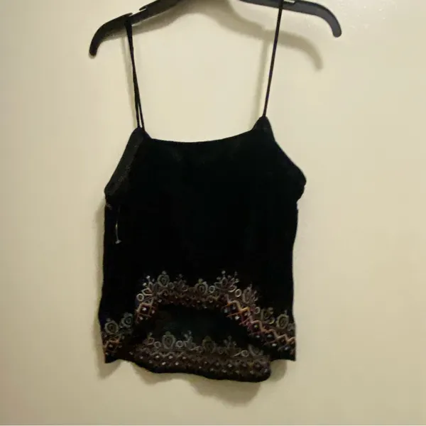 Aeropostale Womens Black Velvet Cami Tank Top XL 40” Embroidered V Neck Boho - Image 7