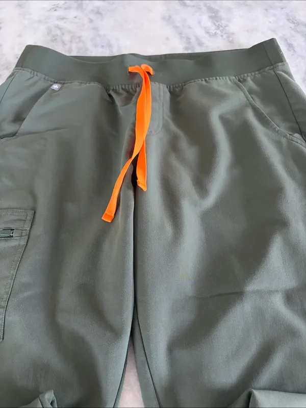 Figs Olive Green Jogger Pants with Orange Drawstring - Image 2