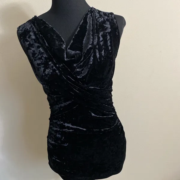 Express 90s Goth Fairycore Black crushed velvet cowel neck sleeveless top - Image 2