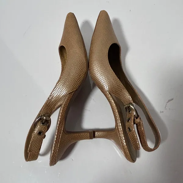 Circa Joan & David Luxe Carolynne Gold Snakeskin Leather Slingback Pumps 8M‎ - Image 9