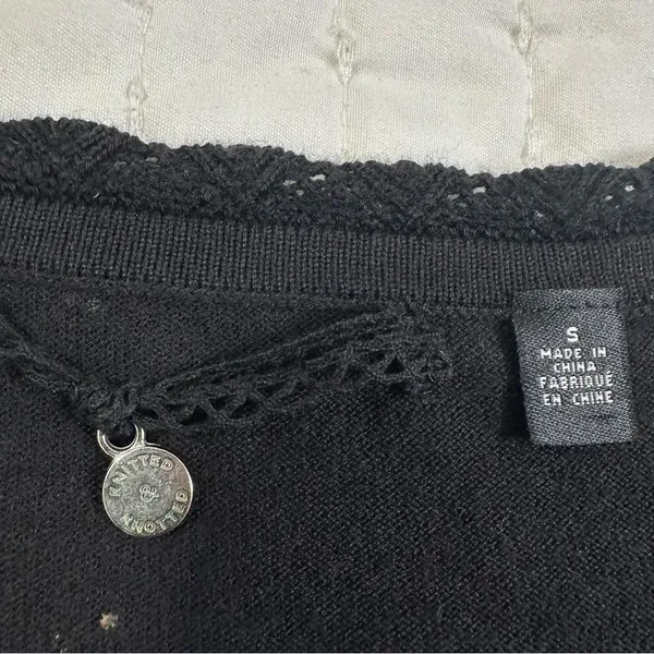 Knitted And Knotted By Anthropologie Elegant Black V-Neck Ruffle Cardigan Size S - Image 8